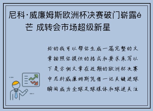 尼科·威廉姆斯欧洲杯决赛破门崭露锋芒 成转会市场超级新星 尼科·威廉姆斯欧洲杯决赛破门崭露锋芒 成转会市场超级新星